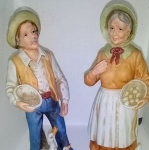 Vintage Old Couple with Eggs and Chickens